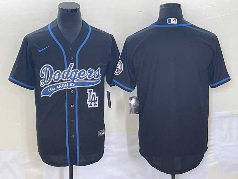 Mens Los Angeles Dodgers Black Blank With Patch Cool Base Stitched Jersey